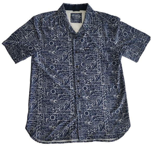 Costa Camp Tech Button Shirt XXL Tiki Print Navy Performance Moisture Wicking - Picture 1 of 10
